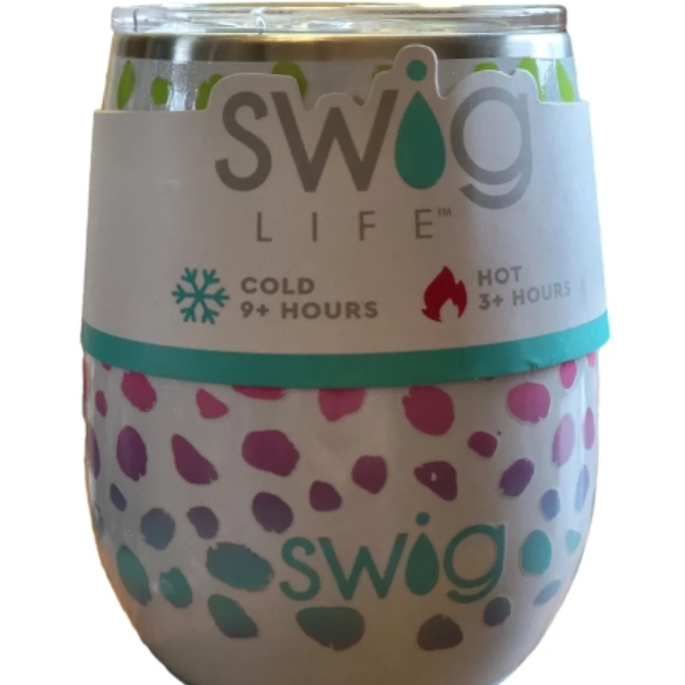 Swig Life Insulated Stemless Tumbler - White with Teal & Purple Pattern *